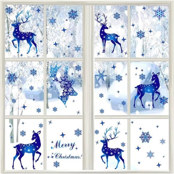 273 Pcs Reindeer Elk Snowflake Window Decals Static Stickers for Glass - Picture 3 of 7